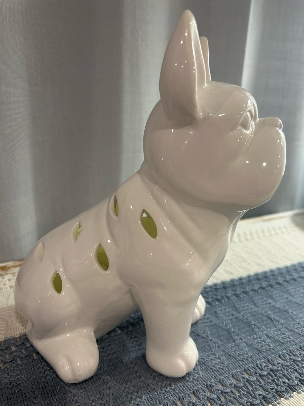 Ceramic French Bulldog LED Light Up Dog Figurine White Home Decor Lamp